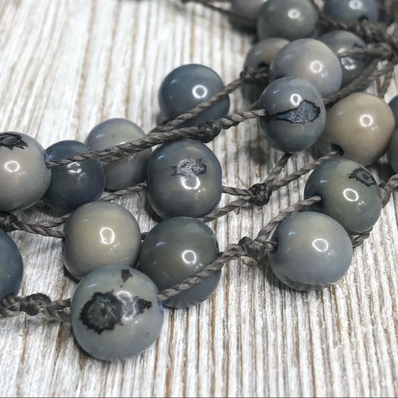 Artisan Offset Threaded Grey Bead Necklace - Picture 6 of 9